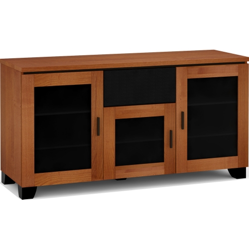 Elba 336 64" TV Stand AV Cabinet in American Cherry w/ Smoked Glass